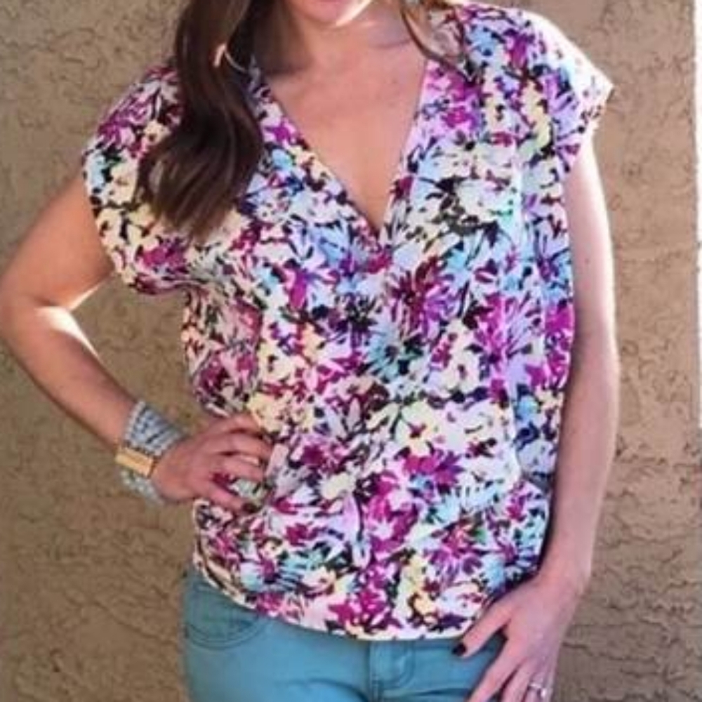 Cabi Floral Eden Faux Wrap top